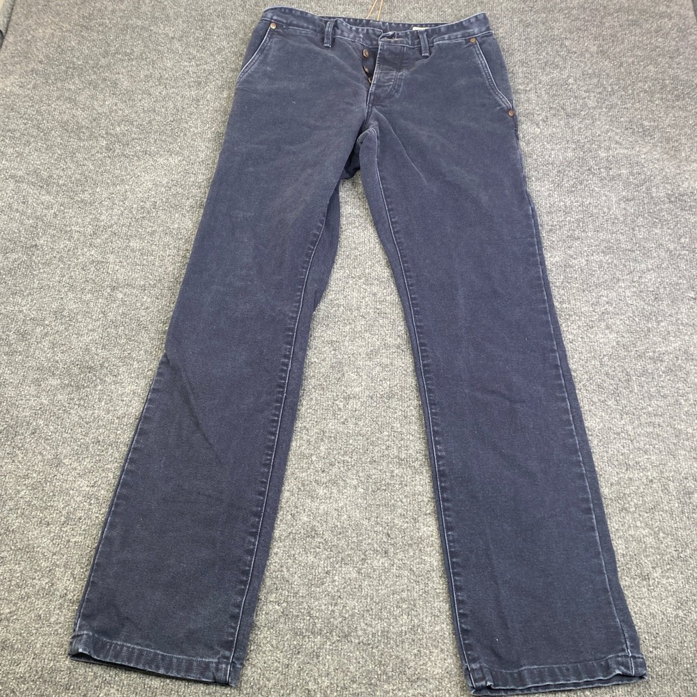 Grown & Sewn Mens Navy Blue Canvas Chino Pants Made in USA Button Fly Size 31